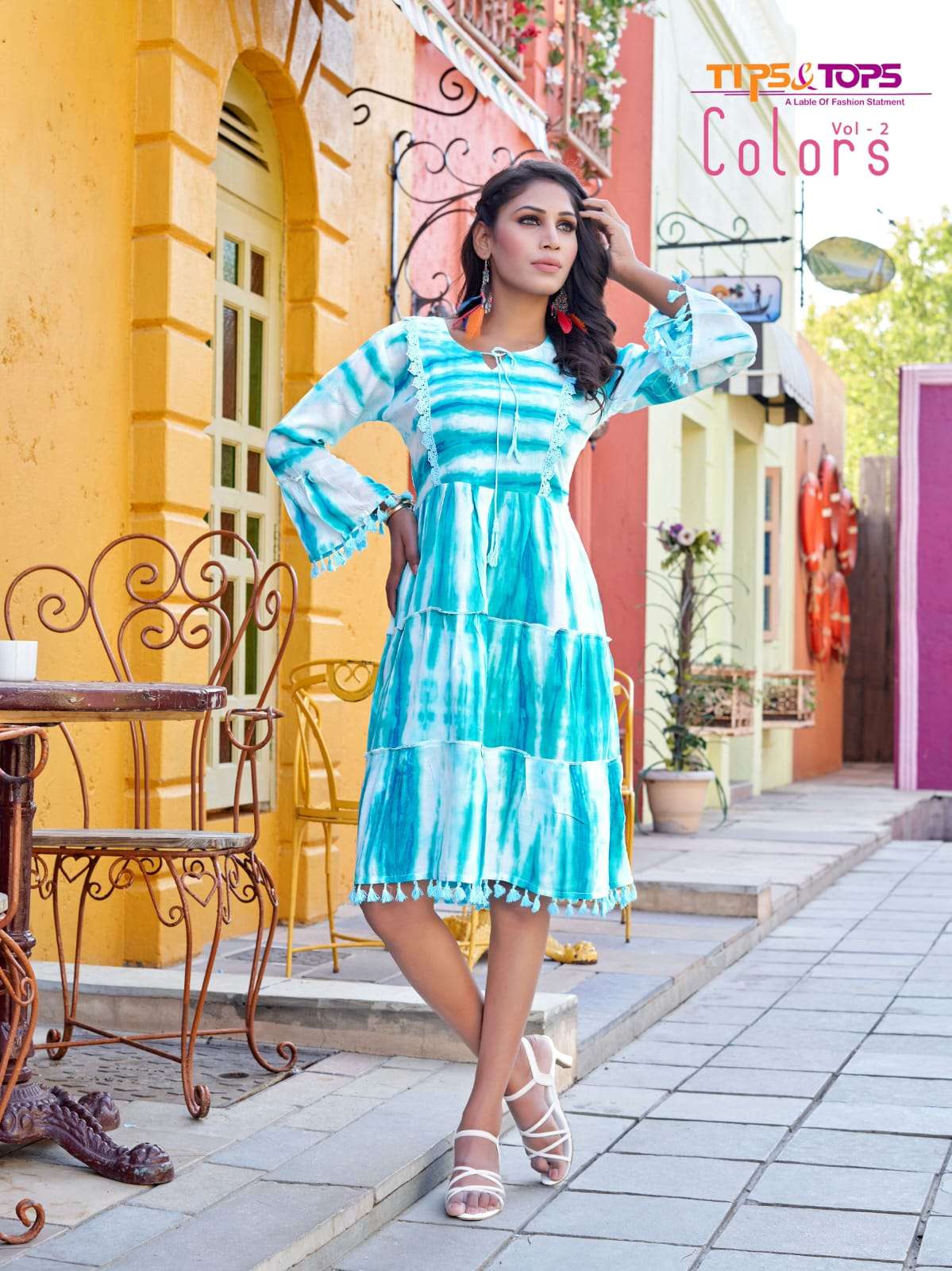 TIPS & TOPS - COLORS VOL 2 - HEAVY REYON TIE DYE FANCY WESTERN SHORT TOPS WITH FLAIR AND LACE WORK - 207